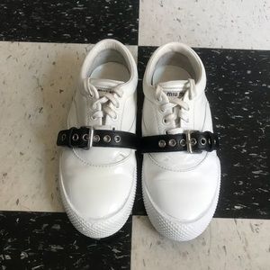 Miu Miu Buckle Strap White Sneakers